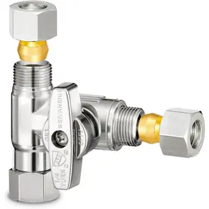 3/8" Brass Compression Angle Stop Valve, Water Line Splitter Connector Tee for Dishwasher, Commercial Sink Faucet, and Water Supply Line (Pack of 1)