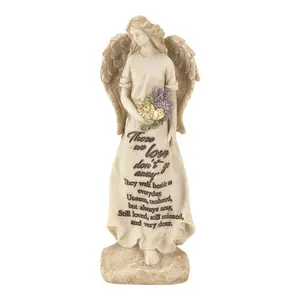 212 MAIN 8 in. Resin Angel Figurine - Angelic Theme Ornament with Engraved Message, Floral Motif, for Loved Ones, Home Decor