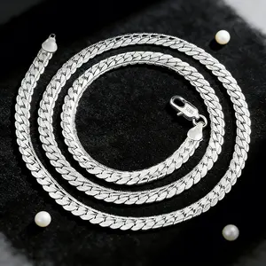 925 Sterling Silver 6mm Necklace For Men Stylish Solid 925 Silver Side Snake Chain Fashion Necklace Jewelry For Men 20/22/24inch Valentine‘s gift