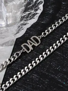 1 Piece Men's Punk Style Jazz Cuban Chain Fashion DAD Letter Design Pendant Necklace, Casual Trendy Chain Necklace For Party Decoration, Elegant All-match for Daily Wear, Without Box