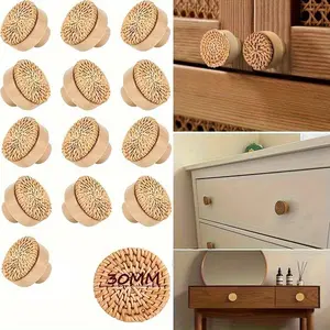 Rattan Round Wooden Drawer Pulls, Drawer Pulls for Cabinets, Handwoven Willow and Screws, Furniture Hardware, Cabinet Handles, Dresser Knobs, Kitchen Accessories