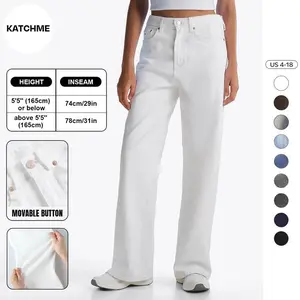 Women's fashionable high denim stretch wide leg jeans, women's multi pocket denim pants, classic denim suit, street style