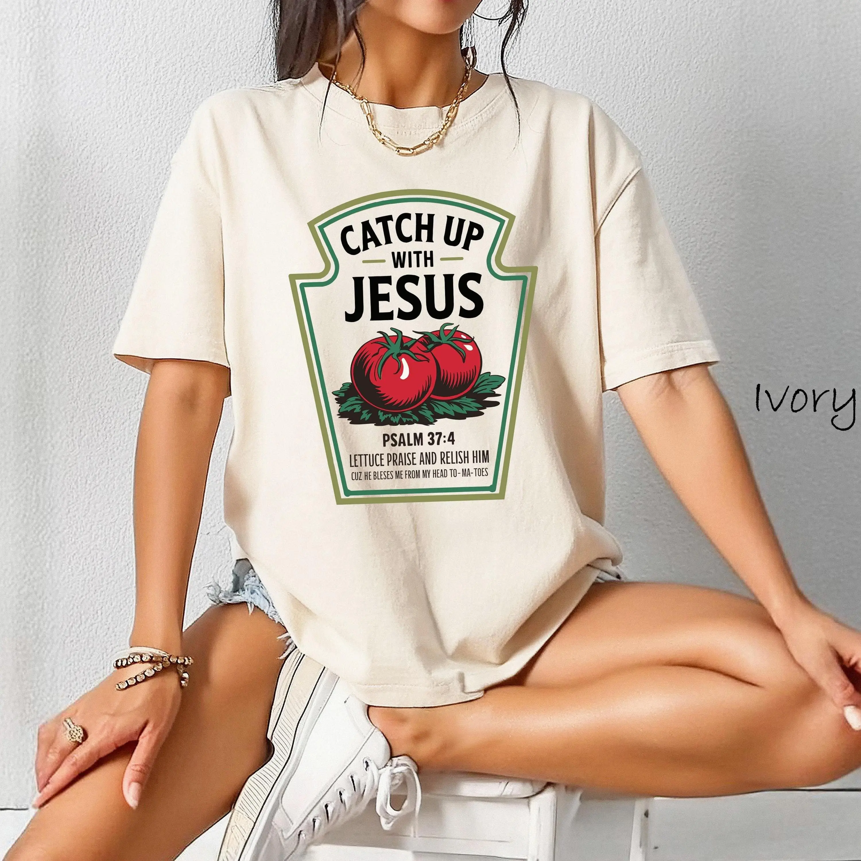 Comfort Colors© Christian Ketchup T-Shirt, Catch Up With Jesus Tee, Psalm 37:4 Faith T-Shirt, Funny Christian Graphic Tee, Religious Gift