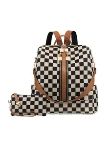 Trendy Chessboard Pattern Backpack Large Capacity Women's Bag, Mom Travel Shoulder Bag, Fashionable and Spacious, Perfect for Daily Use, Canvas Backpack