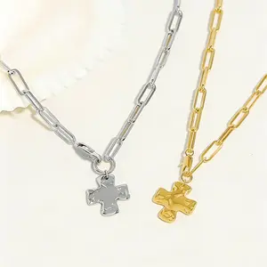 Cross Necklace for Women -14K Gold Plated Chunky Gold Silver Cross Pendant Necklace Waterproof Non Tarnish Jewelry Christian Gift for Women