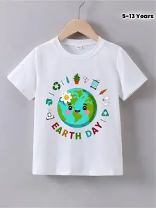 1[Earth Day T-Shirt] Earth Day Partner Print Short-Sleeve T-Shirt - Comfortable, Soft, Round Neck - Perfect for Birthday Parties, Celebrations, And Everyday Wear
