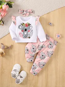 Cute Elephant Print Baby Girl Set, Baby Clothing, Long Sleeve Top & Pants Two-Piece, Includes Headband Gift Boxed, Perfect for Newborns