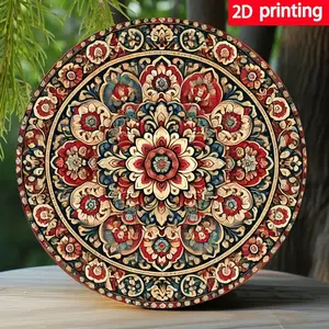 2D Flat Circular Iron Wall Art 20x20cm Persian Floral Pattern HD Printing Detailed and Durable Metal Decor Easy to Hang for Kitchen Restaurant Bar Home Office Perfect Gift Idea Modern Home Decoration