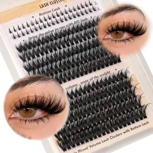 DIY Eyelash Extension Kit, Mixed Length 12-18mm & 5-6mm Lower Lashes, 0.05mm Thick D Curl, Artificial Cotton, Beginner Friendly