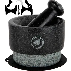 Mortar and Pestle Large Set - Black Granite Stone , 2.1 Cup Capacity, 5.5 Inches - Reversible Molcajete Mexicano - Guacamole, Spices - Large Mortar and Pestles Set