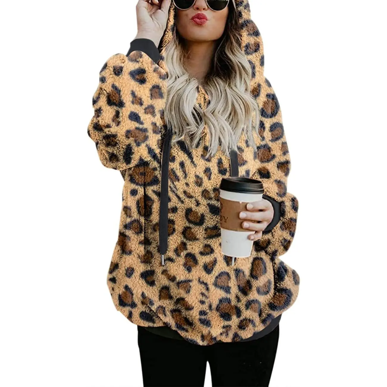 Women Casual Double Fuzzy Sweatshirt Faux Fleece Zip Pullover Hoodies Coat Outwear S-XXLGift Women Casual Double Fuzzy Sweatshirt Faux Fleece Zip Pullover Hoodies Coat Outwear S-XXLGift