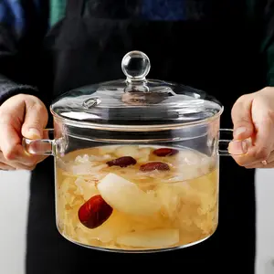 High Borosilicate Glass Cooking Pot with Lid, Heat Resistant Transparent Soup Pot for Noodles, Pasta, Milk, Baby Food and Stew, Stovetop Safe Glass Saucepan for Gas Stove, Electric Cooker and Daily Cooking