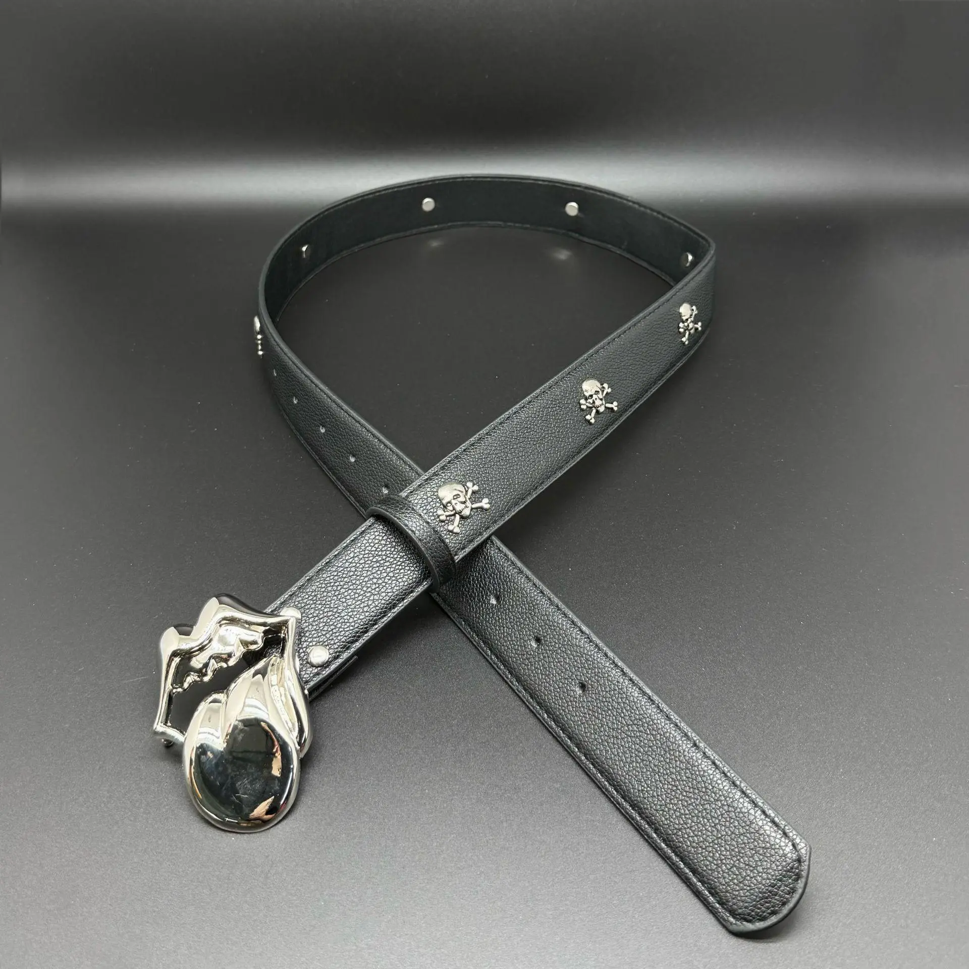 Chrome Hearts Rolling togue Crow Cross Leopard Leather Waist Belt – Premium Gothic Streetwear Fashion Accessory