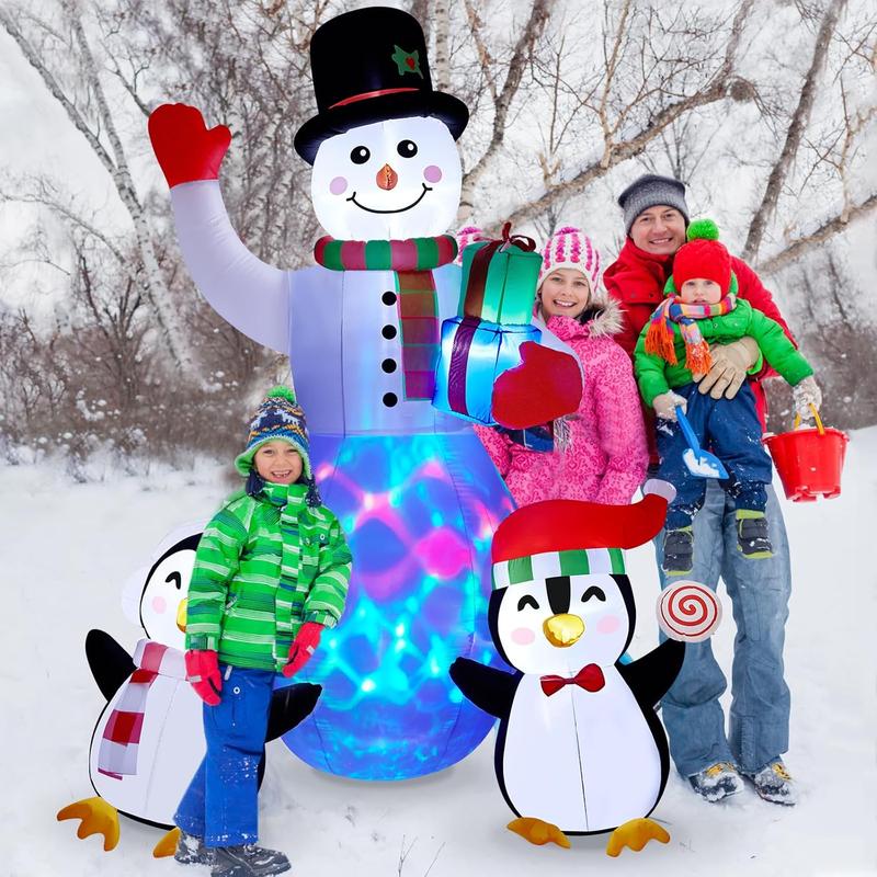 Christmas Inflatables Outdoor Decorations, 8 FT Inflatable Snowman with Penguins, Blow Up Xmas Decorations Clearance Indoor Outdoor Yard Patio Lawn Decor with LED Christmas Lights