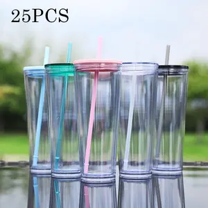 25pcs transparent double-walled plastic cups with lids and straws, suitable for travel, parties, birthdays and gifts.Pre-punched holes facilitate DIY crafting.Snowball cup design, ideal for office use, Halloween and Christmas presents.