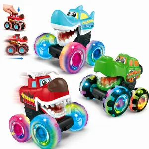 Monster Truck Toy 3-Pack Light-Up Colorful Glow Wheels Cartoon Trucks for Kids Teens Party Favor Office Desk Play Push & Roll Action