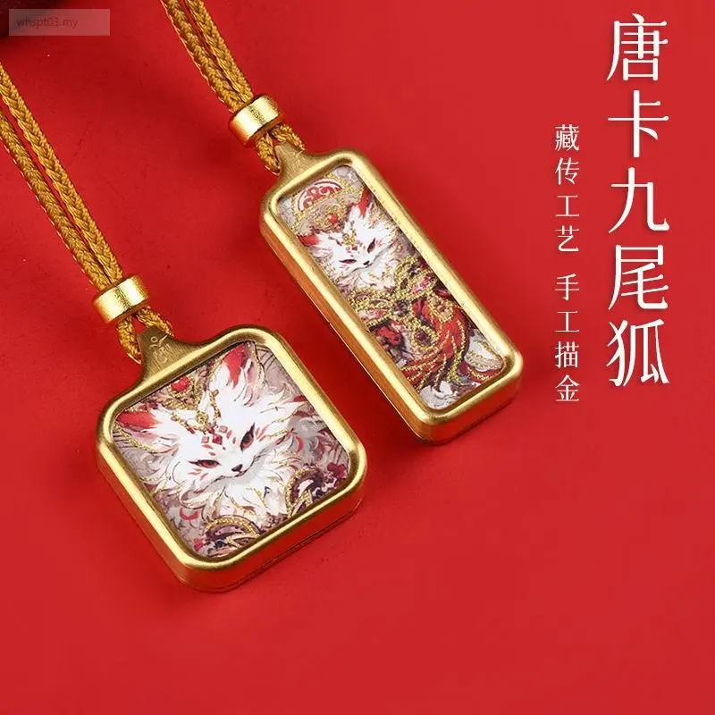 Portable Small Square Thangka Pendant Hand-Painted Gold Fox Fairy Eight Guardians Zakiram Green Tara Thangka Necklace