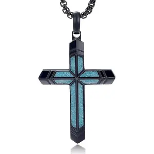 Cross Necklace for Men Turquoise/Malachite Cross Necklace with Adjustable Box Chain 24-26 Inches Christianity Jewelry Gifts Everyday Wear