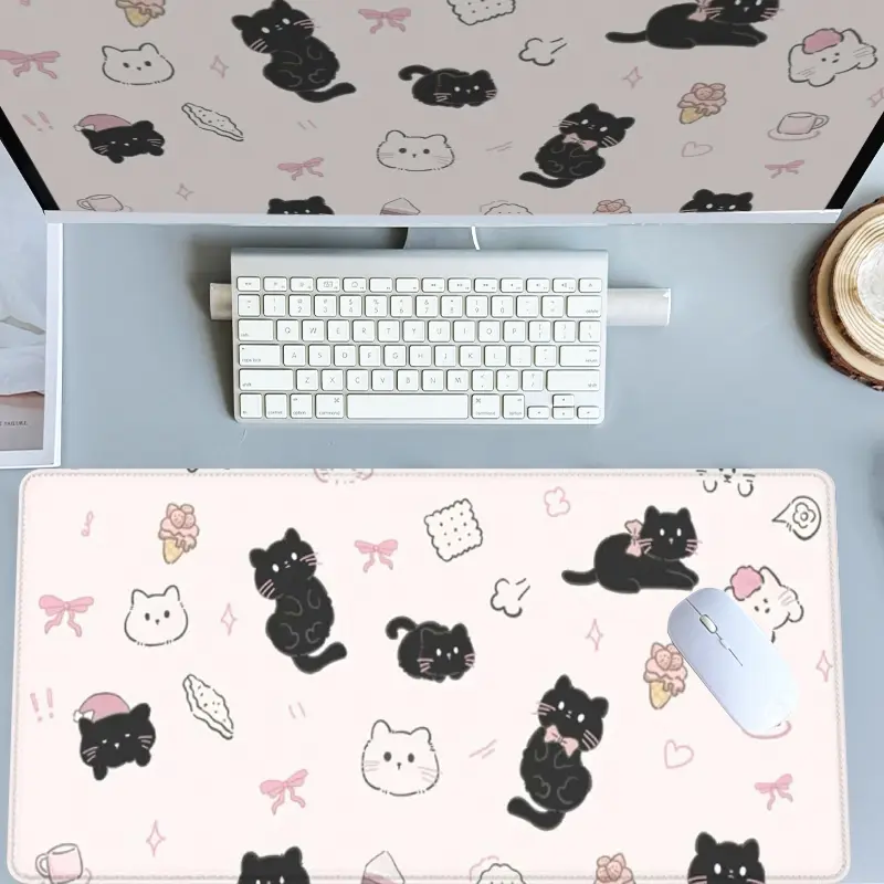 Cute & Cats Desk Pad, Gaming Mousepad Xxl, Extra Large Mouse Pad with Non-Slip Rubber Base, Stitched Edges, for PC Gamers, Fun Desk Supplies, Cute Desk Accessories
