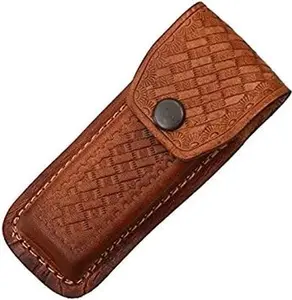 Leather Knife 4.5 Holster with Belt Buckle - Holding Sheath for Pocket Knives, Folding Knife Compact Draw EDC Knife Holster, Brown Kitchen Storage