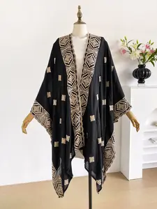 Vintage Geometric Embroidered Split Shawl, Loose Fit Conceals Fat, Versatile for Beach, Commute, Dates, Perfect Styling, Embroidery, Womenswear