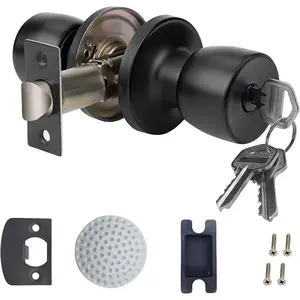 BASIC SUPPLY Doorknob with Key Matte Black Round Ball Door Knob Passage Door Locking Interior/Exterior Door Knob/Berlin Series Lock for Room Door