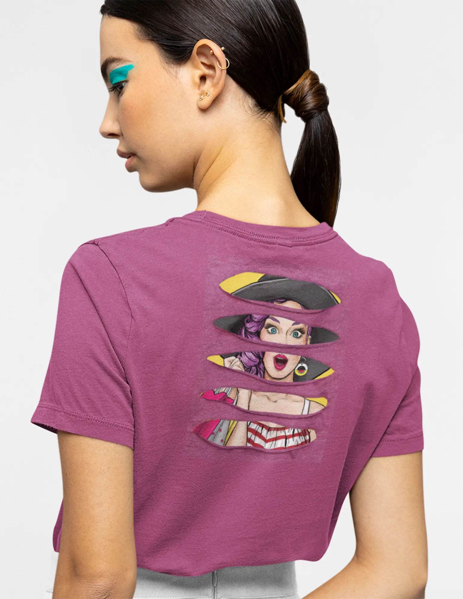 Ripped Rags Pop Art Shopping Girl Women's Ripped T-shirt Real Raw Edge Rips for Comfort and Style Fabric Top Womenswear