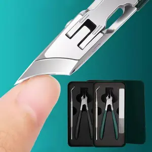 Slant Edge Nail Clipper 3-Piece Set-Slant Curved Blade Nail Clipper,with Glass Polishing File and Nail Spoon,for Elderly Thick Toenails and Ingrown Nails