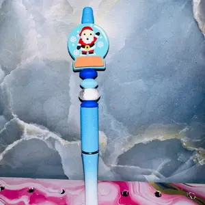 Santa Globe Pen with Festive Design and Blue Body Perfect for Holiday Gifts and Stationery Needs