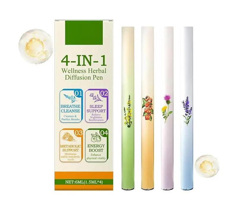 🔥 NEW 2026  Mullein Herbal Diffuser Pen, Natural Aromatherapy Air Inhaler Stick with Mullein Thyme Mint, Four Aroma Variety Set,Air Freshening, Relaxed Feelings, Portable Pocket Size (4 Pack)