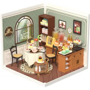 ROBOTIME Miniature House Kit DIY Plastic House Building Toy Set with LED Tiny Store Making Kit Model Craft Hobby Unique Gift DW011 Sweet Sips Tea