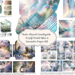 Rain Kissed Countryside A Soft Pastel Blue & Lavender Paper Kit 25 Backgrounds 15 Ephemera Pages for Crafting Scrapbooking Nature Inspired Designs