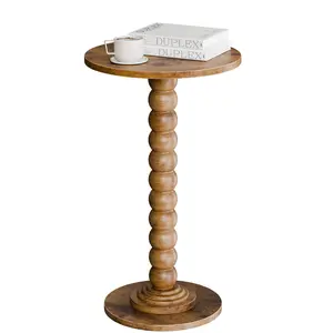 Round Edge Side Table with Spindle Wood Leg, 11.8 Inch Modern Accent End Table for Small Spaces, Safe Drink Table for Living Room Bedroom