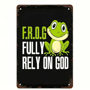 F.R.O.G. Fully Rely On God Metal Sign - Cute Frog Christian Faith Decor Vintage Tin Plaque 8x12 Inches