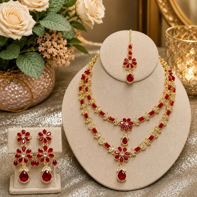 Elegant Pakistani/Indian jewelry/Traditional necklace, jhummka earrings, tikka jewelry set for women