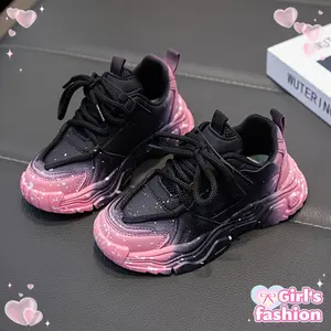 Black And Pink Gradient Thick-Soled Sneakers with a Design, Stylish And Versatile, Available in 11 Different Sizes