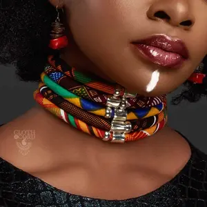 African Choker for Women | Kente Choker | Ankara Choker | Sunkissed Marula Kente Choker | Kitenge Choker | Multi-Strand Ankara Choker | Afrocentric | Cloth & Cord