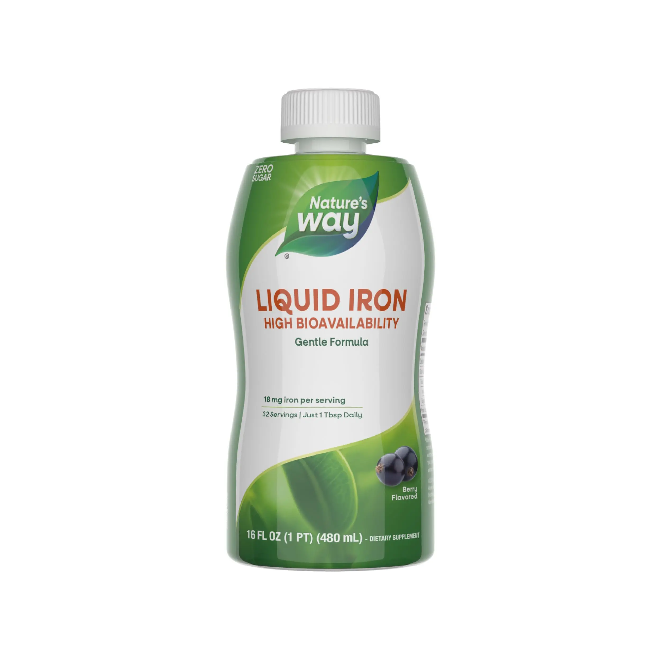 (A)Nature’s Way Liquid Iron Supplement – 18mg Iron as Ferric Glycinate per Serving, 100% Daily Value, No Sugar Added, Berry Flavor, 16 fl oz