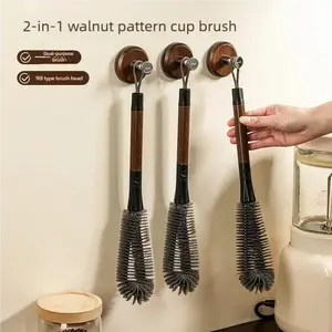 Stainless Steel Cup Brush Multifunctional Two-in-One Glass Brush Household Kitchen Cleaning Tool Wall-Mounted Cleaning Cup Brush