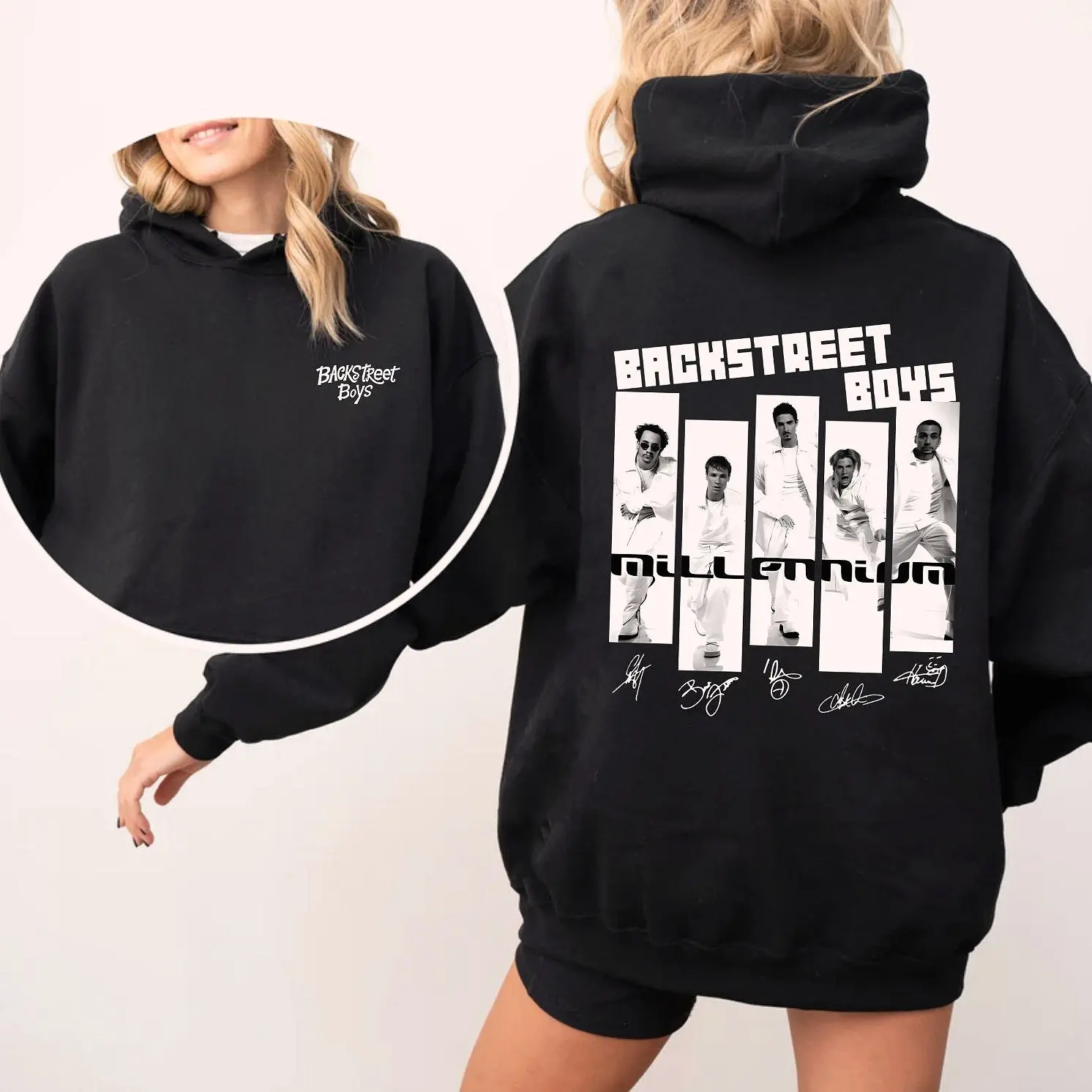 Backstreet Boys Millennium Tour 2 Sided Graphic Hoodie Fleece Fabric Casual Hooded Sweatshirt Trendy Tops Perfect Gift