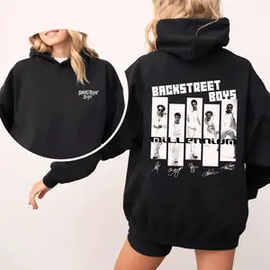 Backstreet Boys Millennium Tour 2 Sided Graphic Hoodie Fleece Fabric Casual Hooded Sweatshirt Trendy Tops Perfect Gift