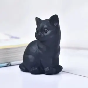 Enchanting Natural Obsidian Cat Ornament – A Must-Have for Crystal Enthusiasts and Halloween Decor!