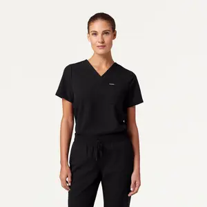 Rhena Essential 1-Pocket Scrub Top - Black