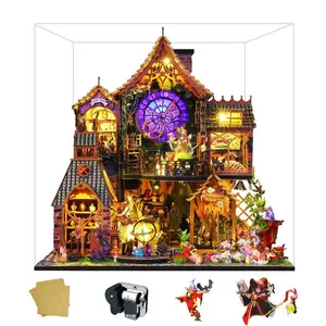 Spilay Dollhouse Miniature with Furniture,DIY Wooden Crafts Doll House Mini Handmade Kit ,1:24 Scale Creative Room Idea Gift for Adult Friend Lover (Magic Forest with Dust Cover Music Box)