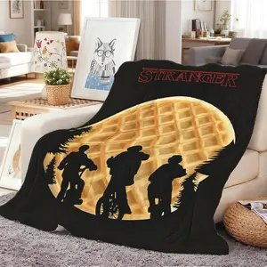 1Ppc STRANGER blanket "Pop Culture Silhouette Blanket, Bold Black and Yellow Design, Movie Lovers' Cozy Blanket, Perfect Gift" Eleven, Mike, Dustin, Lucas, Will, Vecna, Jim, Joyce, Nancy, outdoor enthusiasts, perfect Christmas and New Year's gifts.