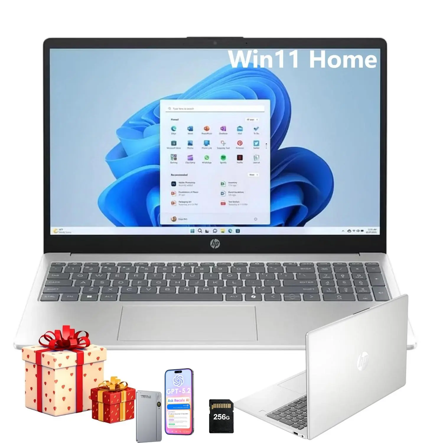 HP 2026 15.6'' Inch Laptop for Student&Business, i3-N305  Intel UHD Graphics, up to 32GB RAM, 512GB Storage, Windows 11 Home,Silver,Bundle Accessory