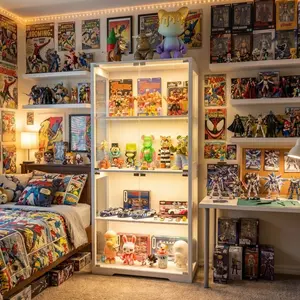 MIIFUNY 65" Display Cabinet with Glass Doors, 4-Tier Display Case with LED Lights and Human Body Sensor, Tall Curio Cabinet for Collectibles, Trophy, Bookcase for Living Room, Bedroom, Playroom, White