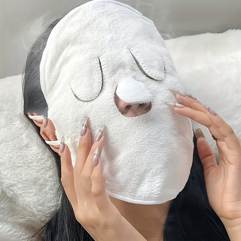 10-Piece Reusable Cold Hot Compress Facial Mask, Cleansing, Soothing, Hydrating, Hydrate, Moisturize, Moisturizing, Deep Cleansing, Steam Therapy, Home Spa Salon Use, Thick Towel Material, Eye Holes, Portable, No Power Needed