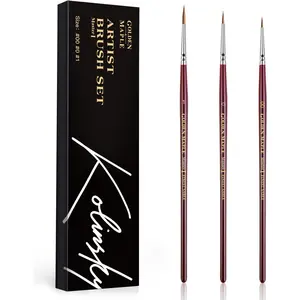 Sable Miniature Paint Brushes Professional Fine Detail Golden Maple Round Point Paint Brush for Miniatures Watercolor Details Figures & Acrylic - Size 00 0 1