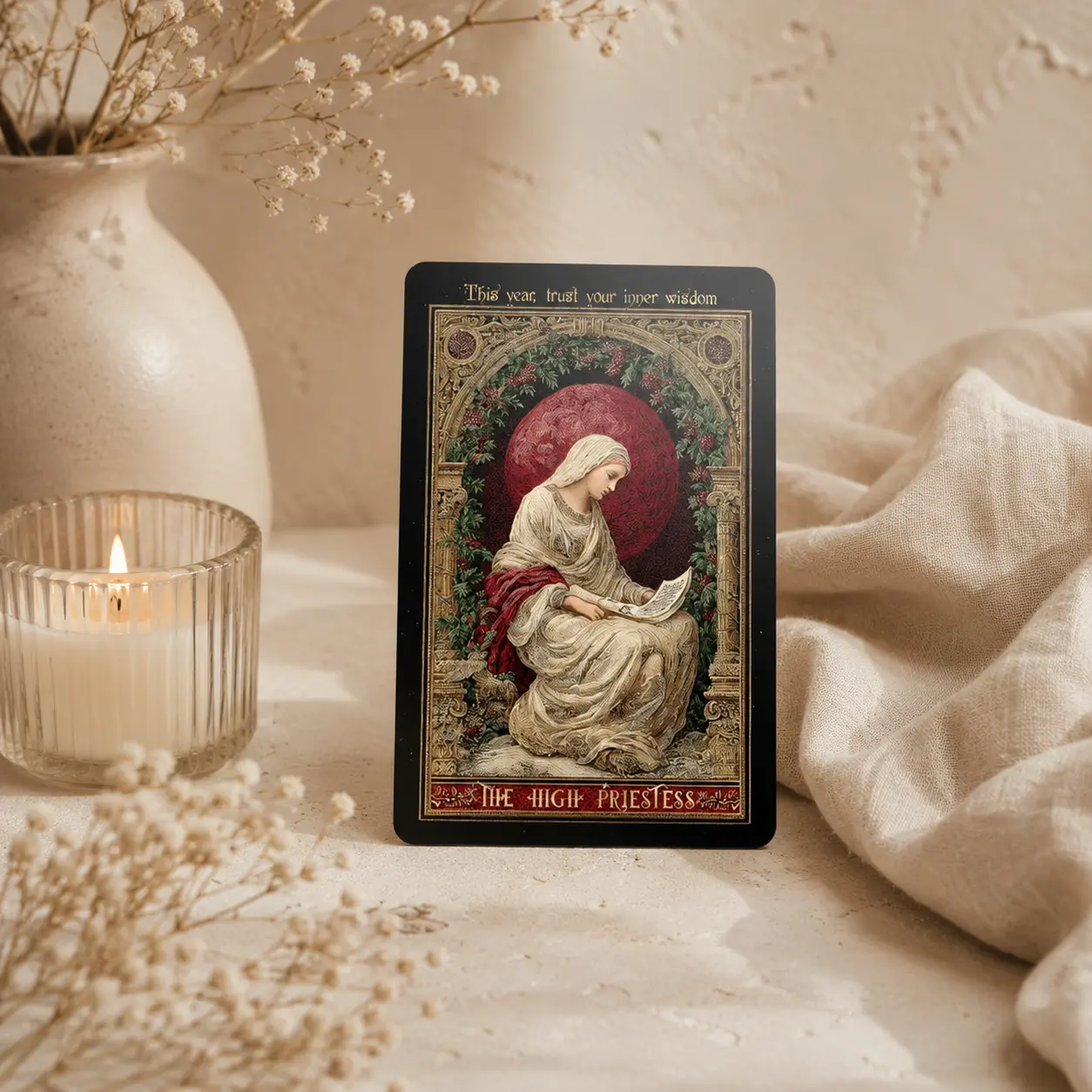 Solstice Christmas Tarot Deck, 78 Cards with Vintage Winter Artwork for Beginners
